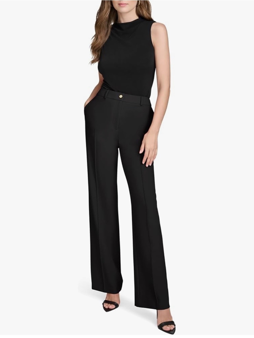 NWT Halston Black High Rise, Slim Hip, Straight Leg Trousers
